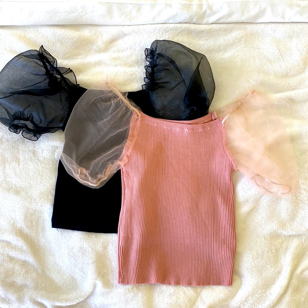 Set of 2 Shein puff sleeve tops.